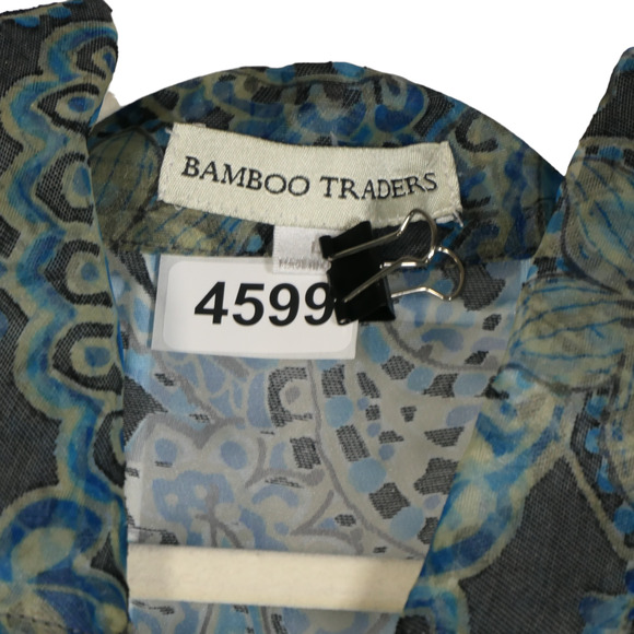 Bamboo Traders Blouse Womens Large Brown Floral Sheer Linen Blend Burnout Top - Picture 5 of 9